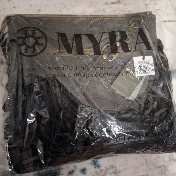 Myra Bag Black & Brown Cowhide Tooled Leather & Fringe Sholder Or Crossbody Bag - Picture 10 of 10